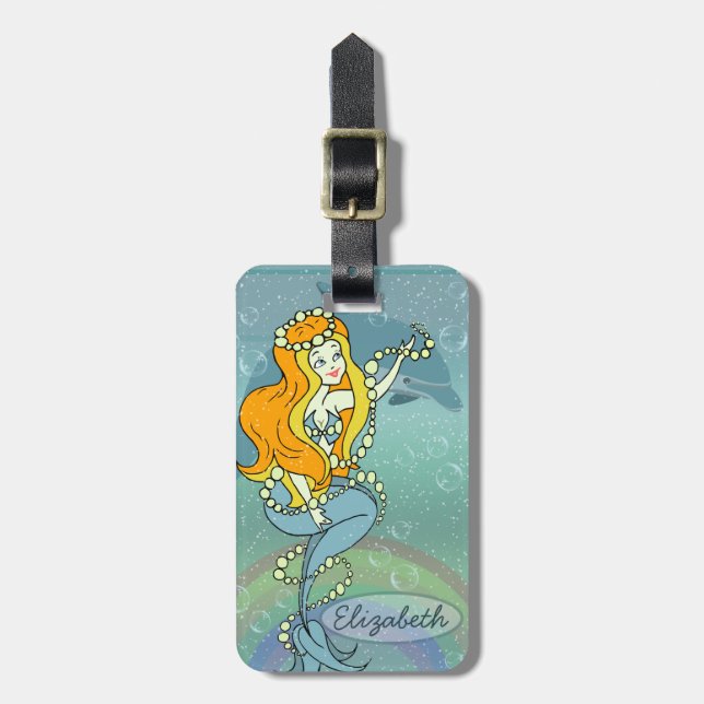 Étiquette À Bagage La sirène et le dauphin ajoutent le nom et le (Devant Vertical)