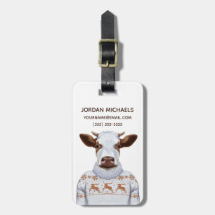 Étiquette À Bagage La vache à chandail de Noël   ajoutent votre nom