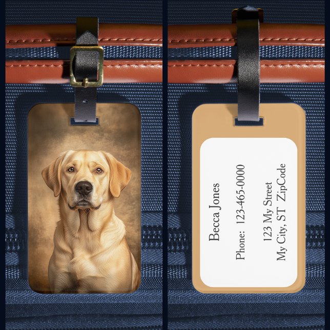Étiquette À Bagage Laboratoire de chiens de trieuse du Labrador jaune (Yellow Labrador Retriever Dog Lab Luggage Tag. Customize the back with your own contact info.)