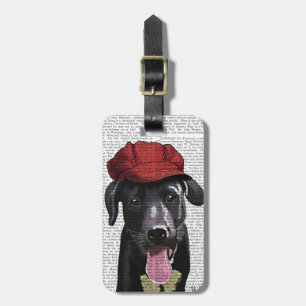 Étiquette À Bagage Labrador Noir avec Casquette rouge