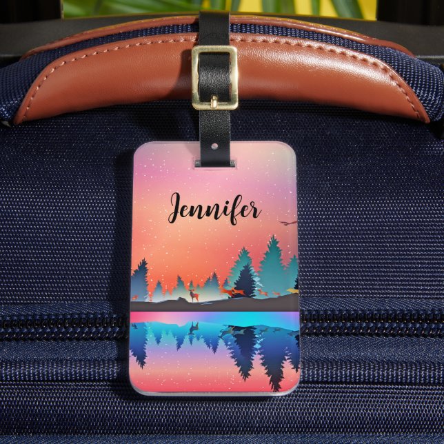 Étiquette À Bagage Lac d'hiver pittoresque avec Cerf (Insitu Rectoal 2)