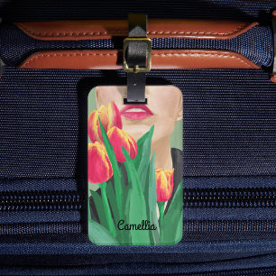 Étiquette À Bagage Lady & Tulip Green Orange moderne peinture graphiq