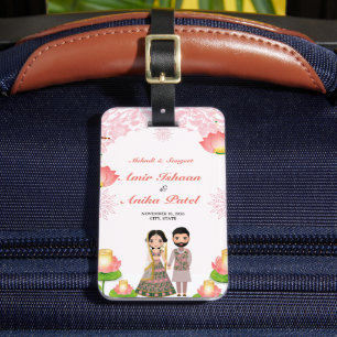 Étiquette À Bagage Lanterne élégante rose Lotus Mehndi Sangeet Indien