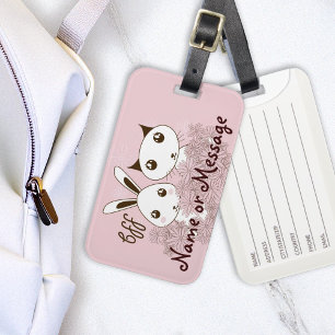 Étiquette À Bagage Lapin Animaux Amis Filles Enfants Mignon Rose