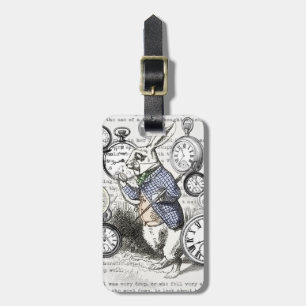 Étiquette À Bagage Lapin Blanc Alice au Pays des Merveilles Horloges 