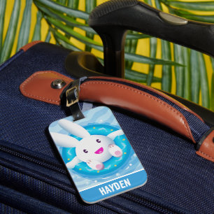 Étiquette À Bagage Lapin blanc mignon fête personnalisée au bord de l