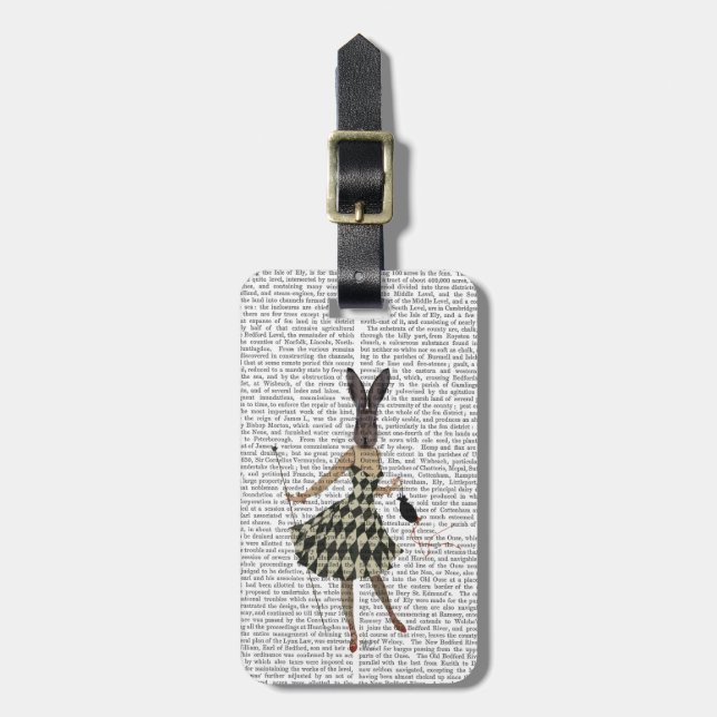 Étiquette À Bagage Lapin dans la robe blanche noire (Devant Vertical)