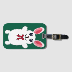 Étiquette À Bagage Lapin de Pâques Mignon, Doux et Blanc avec un Nœud