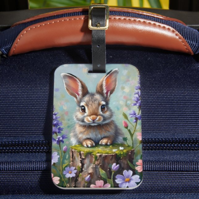 Étiquette À Bagage Lapin Fluffy dans un champ de fleurs (Insitu Rectoal 2)
