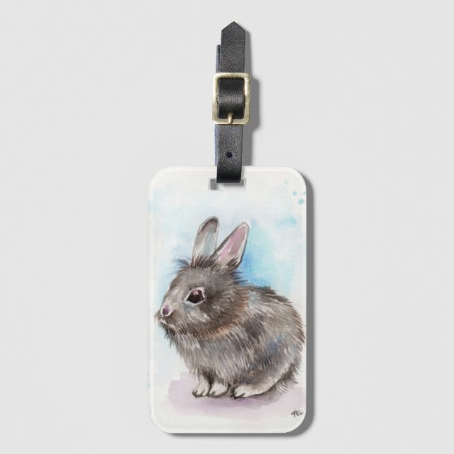 Étiquette À Bagage Lapin gris (Devant Vertical)