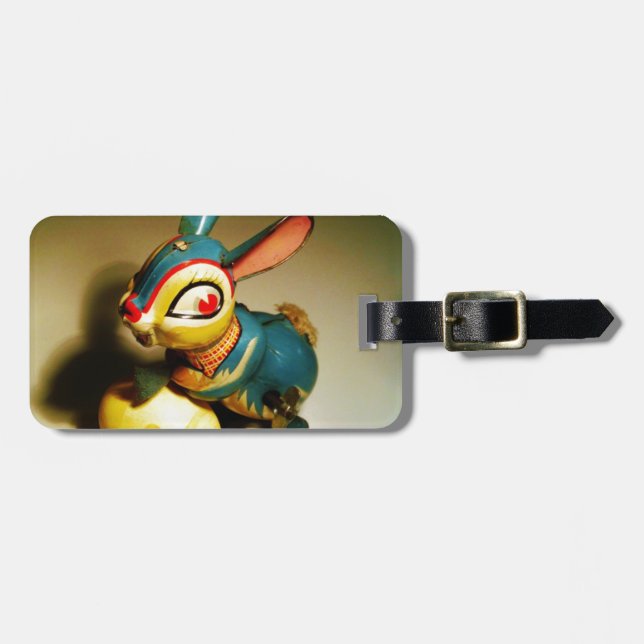 Étiquette À Bagage lapin jouet et oeuf jaune pâle (Devant horizontal)
