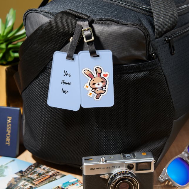 Étiquette À Bagage Lapin mignon personnalisé (Recto & Verso)