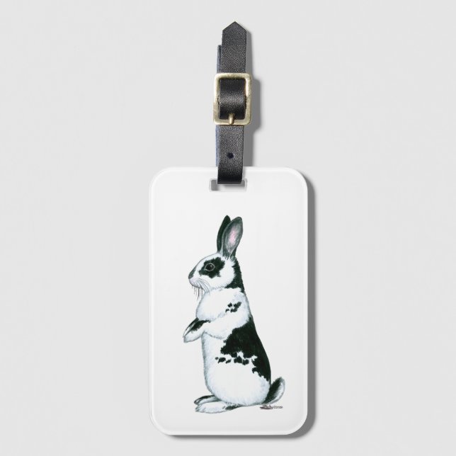 Étiquette À Bagage Lapin :  Noir et Blanc (Devant Vertical)