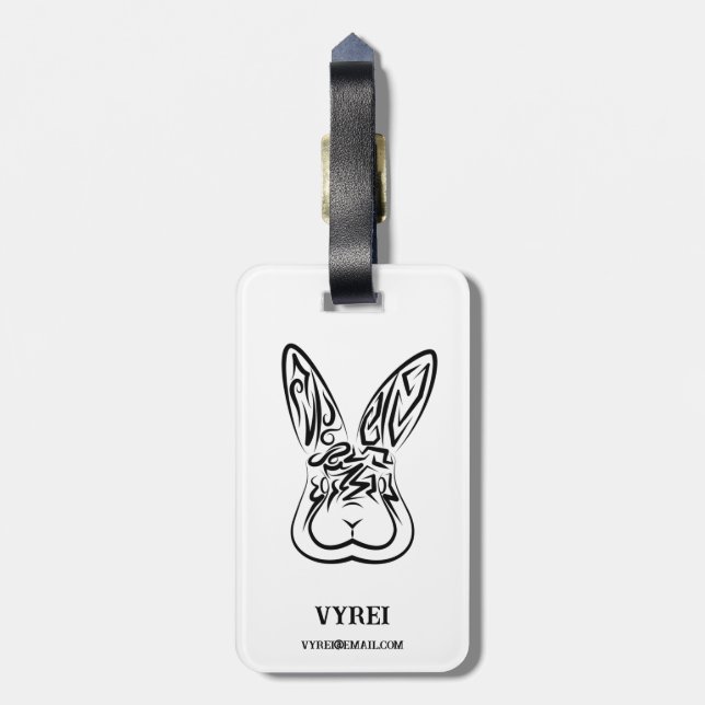 Étiquette À Bagage Lapin tribal noir et blanc (Dos Vertical)