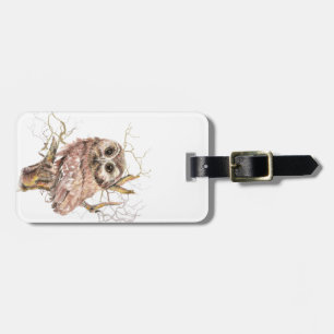 Étiquette À Bagage L'aquarelle mignonne a vu pour affûter le hibou,