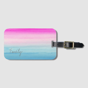 Étiquette À Bagage L'aquarelle rose et bleue   d'Ombre ajoutent votre