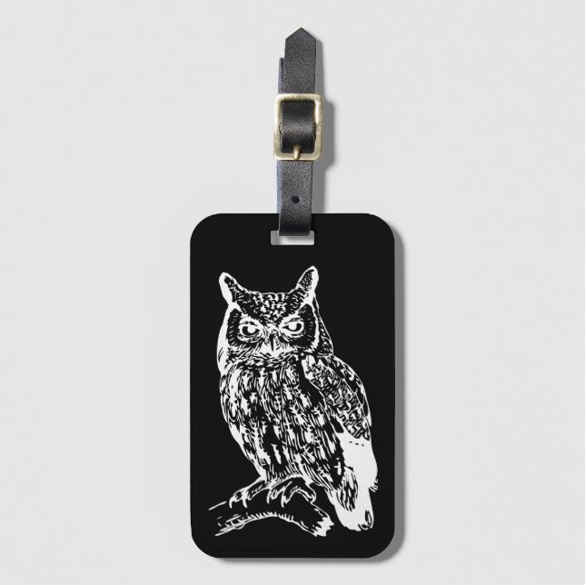Étiquette À Bagage L'art de la Chouette noire et blanche (Devant Vertical)