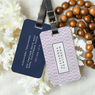 Étiquette À Bagage Lavande et Motif de treillis de marine