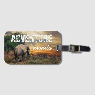 Étiquette À Bagage "L'Aventure Attend" Éléphant Thaïlande