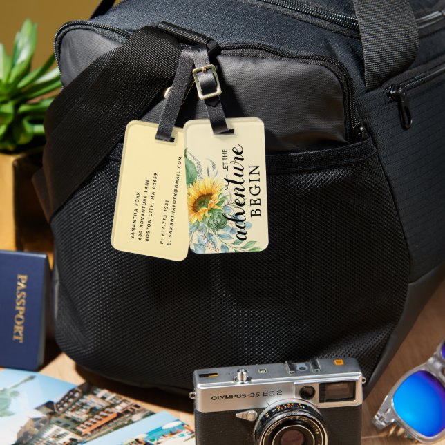 Étiquette À Bagage L'aventure commence Tournesol Verdure (Recto & Verso)