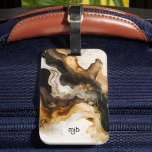 Étiquette À Bagage Laver à encre neutre Beige et Or Abstrait