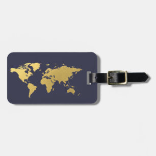 Étiquette À Bagage Le bagage élégant de carte du monde de bleu et