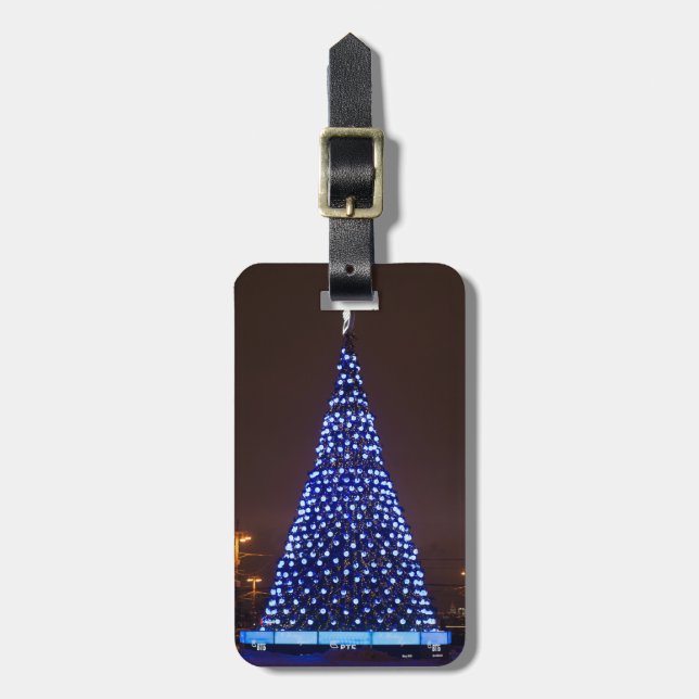 Étiquette À Bagage Le bleu allume l'arbre de Noël (Devant Vertical)