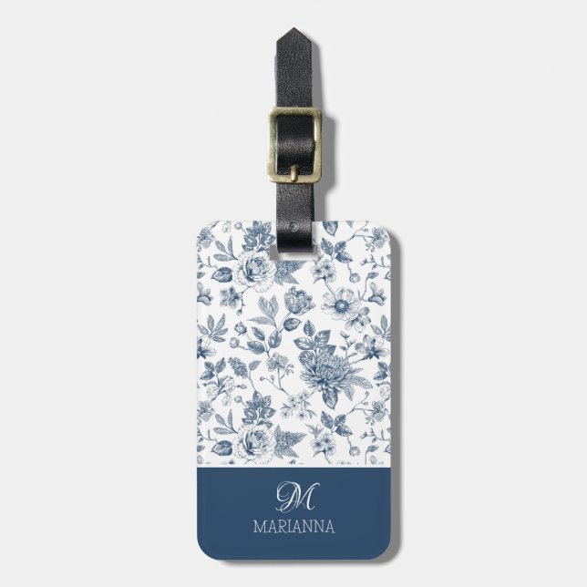 Étiquette À Bagage Le Carte de visite Floral Bleu (Devant Vertical)
