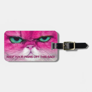 ÉTIQUETTE À BAGAGE LE CAT FÂCHÉ DE ROSE, GARDENT DES PATTES OUTRE DE