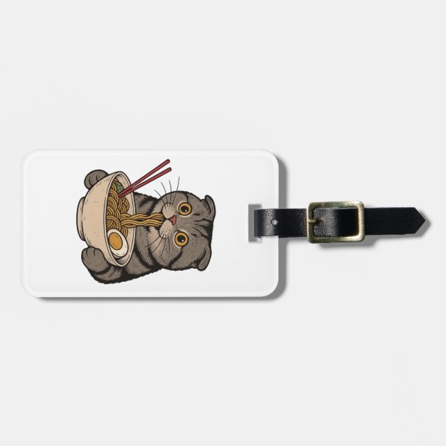 Étiquette À Bagage  Le chat douillet sirotant des nouilles (Devant horizontal)