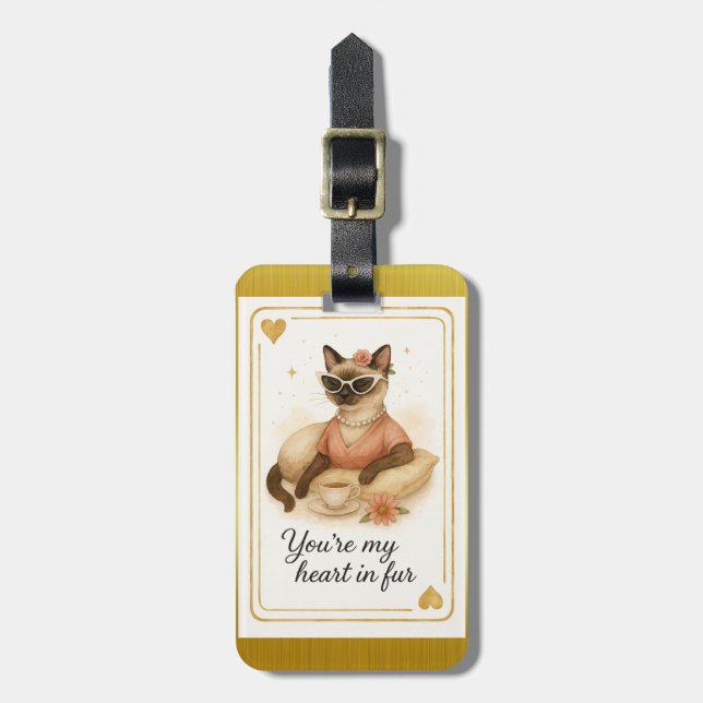 Étiquette À Bagage Le chat siamois boit du café (Devant Vertical)