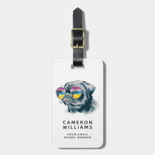 Étiquette À Bagage Le chiot tropical d'aquarelle   ajoutent votre nom