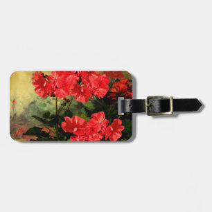 Étiquette À Bagage Le géranium rouge de style antique fleurit des