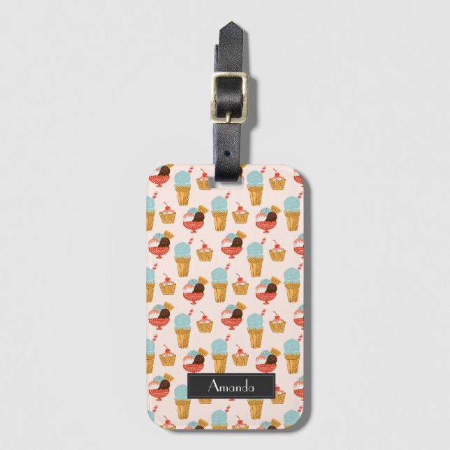 Étiquette À Bagage Le motif mignon | de griffonnage de crème glacée (Devant Vertical)