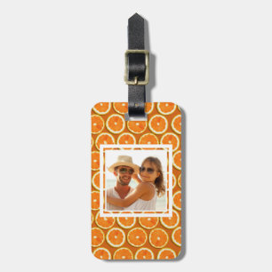 Étiquette À Bagage Le motif orange   de tranche ajoutent votre photo
