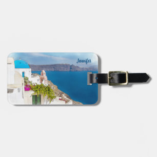 Étiquette À Bagage Le paradis grec. Aquarelle de Santorin