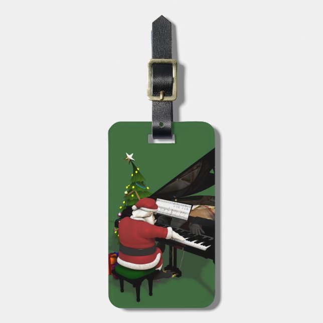 Étiquette À Bagage Le Père Noël Jouer Piano (Devant Vertical)