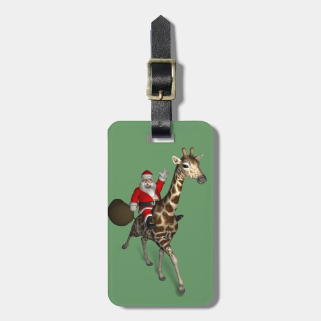 Étiquette À Bagage Le Père Noël Monte Une Girafe (Devant Vertical)