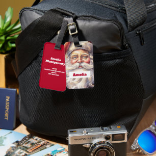 Étiquette À Bagage Le Père Noël rétro dans un Noël Casquette rouge