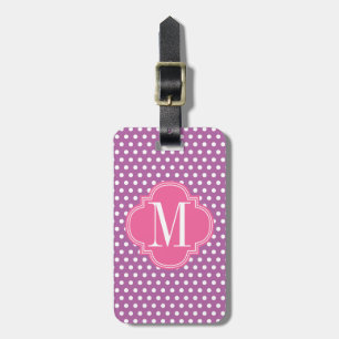 Étiquette À Bagage Le pois rose pourpre a personnalisé le monogramme