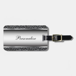 Étiquette À Bagage Le poster de animal gris et argenté   de léopard