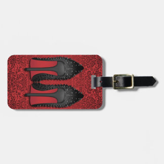 Étiquette À Bagage Le rouge base des chaussures de stylets en DAMASSÉ