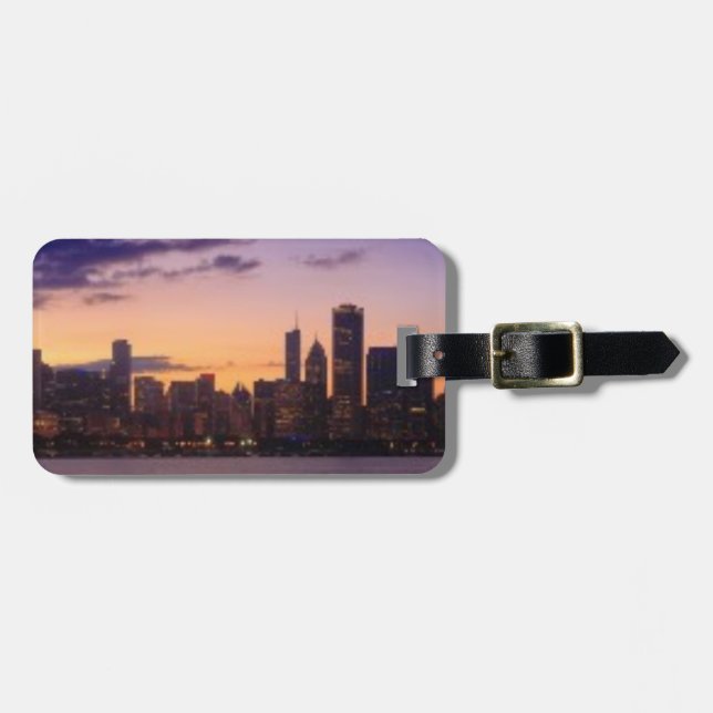 Étiquette À Bagage Le soleil se couche sur le ciel de Chicago (Devant horizontal)
