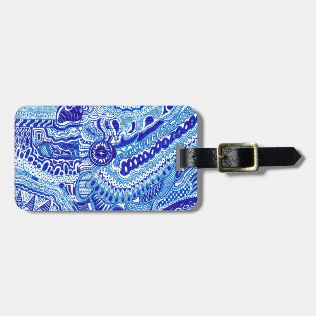 Étiquette À Bagage Le style de Ming de bleu royal et de blanc (Devant horizontal)