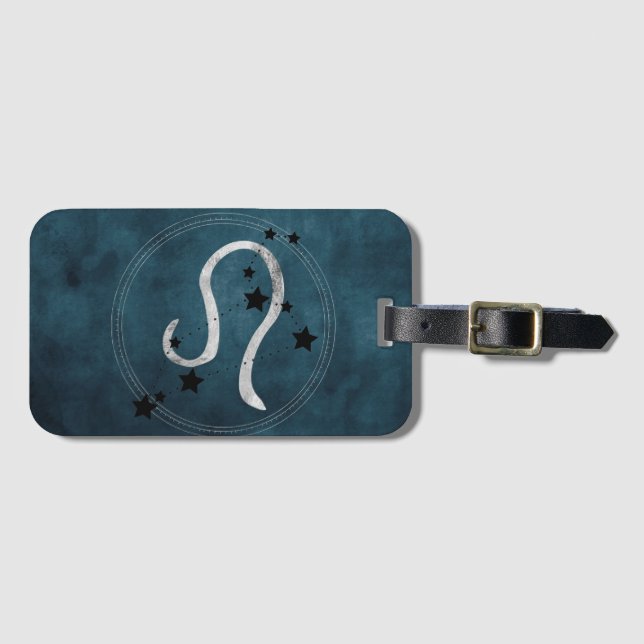 Étiquette À Bagage Leo le lion constellation noir & argent zodiac (Devant Horizontal)