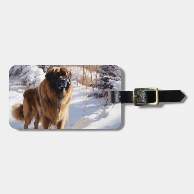 Étiquette À Bagage Leonberger Noël sous la neige (Devant horizontal)