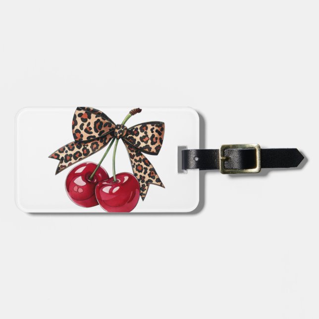 Étiquette À Bagage Leopard Bow Cherry Pop (Devant horizontal)