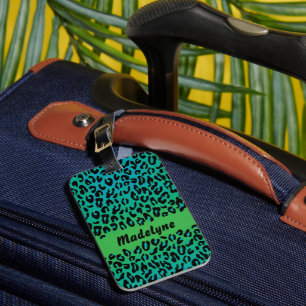 Étiquette À Bagage Leopard Poster de animal élégant Turquoise Nom Omb