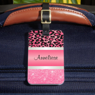 Étiquette À Bagage Léopard rose et rayure
