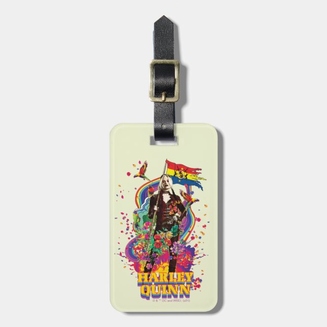 Étiquette À Bagage L'équipe du suicide | Harley Quinn Flowers & Rainb (Devant Vertical)